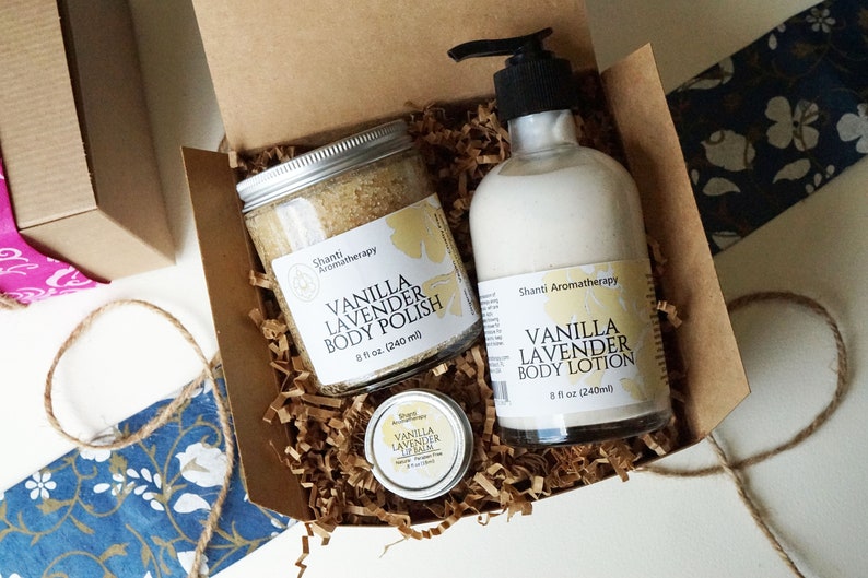 All Natural Gift Set Vanilla Lavender Self Care Gift Care Package Gifts For Mom, Gifts for Women, Office Gift image 2