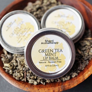 Green Tea and Mint Lip Balm All Natural Lip Balm Organic Vegan Lip Balm Plastic Free Skin Care image 3