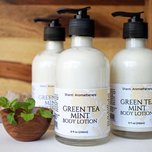 Green Tea and Mint Lotion 4oz or 8 oz Aromatherapy Lotion, All Natural Moisturizer, Antioxidant, Vegan Skin Care image 3