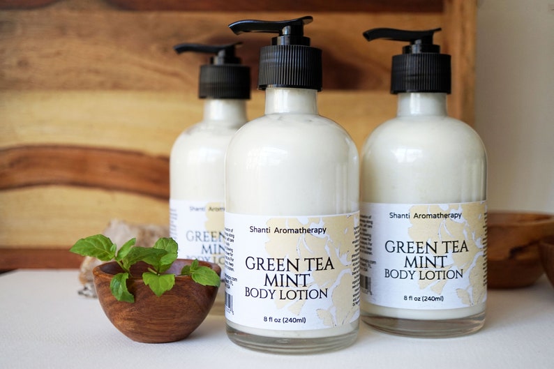 Green Tea and Mint Lotion 4oz or 8 oz Aromatherapy Lotion, All Natural Moisturizer, Antioxidant, Vegan Skin Care image 3