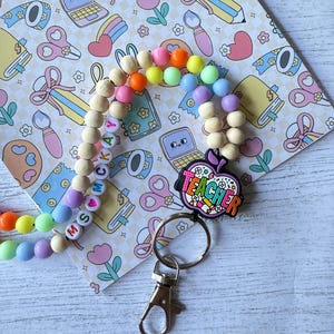 Custom Teacher Lanyard, Personalized name, Breakaway Beaded Lanyard, Teacher Gift, Cute Key or ID Badge Holder, Rainbow, Back to School