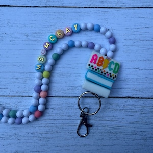 Custom Teacher Lanyard, Personalized name, Breakaway Beaded Lanyard, Teacher Gift, Cute Key or ID Badge Holder, Rainbow, Back to School