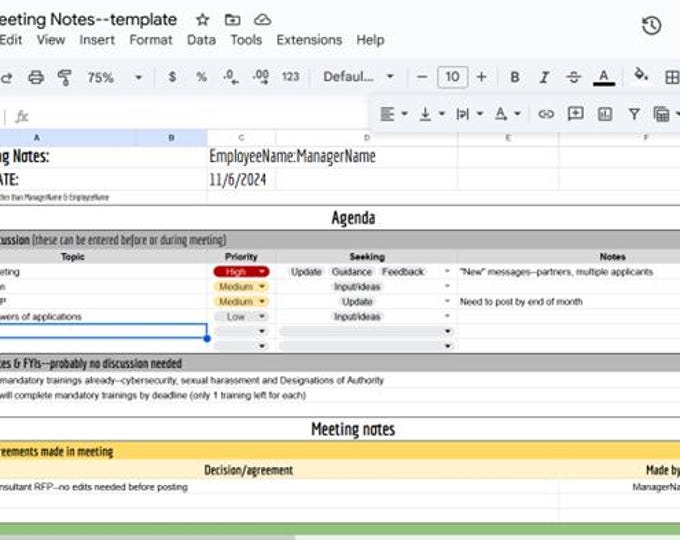 Manager Oneonone Meeting Agenda Template HR Forms, Google Docs