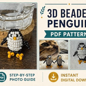 3D Beaded Penguin Pattern PDF, Cross-Wire Beading Tutorial, Seed Bead Animal Pattern, Instant Download