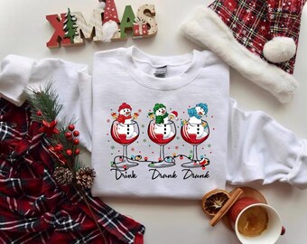 Funny Snowman Christmas Sweatshirt: Holiday Wine Lover Gift