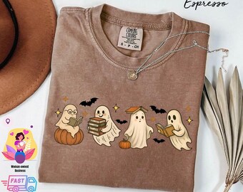 Comfort Colors Ghost Reading Book Halloween T-shirt