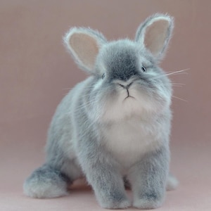 Handmade cute bunny, realistic rabbit toy, stuffed plush animal