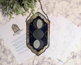 Moon Phases Stained Glass Pattern, Suncatcher PDF/PNG Digital Download