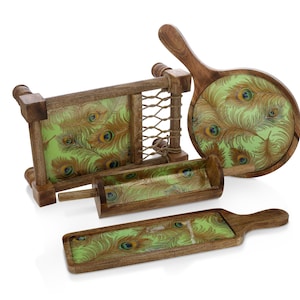 Handmade 4 Pcs Khatiya Platter Set | Rustic Ethnic Decor for Kitchen, Dining & Living Room | Unique Handcrafted Tray