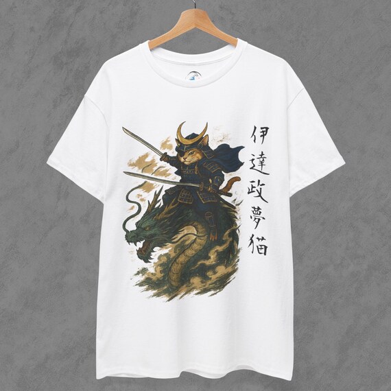 Samurai Cat Heavy Cotton Tee, Japanese Manga Shirt