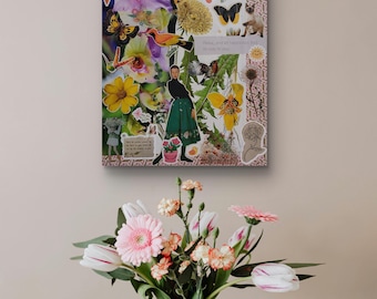 Collage floral: escena natural hecha a mano, lista para colgar