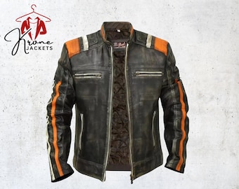 Limited Edition Cafe Racer Retro 3 Jacke - Herren Vintage Distressed Leder Bikermantel | Klassische Moto Style