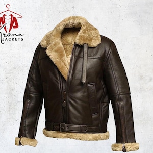 Premium B3 Bomber Jacket – Men&#39;s RAF Aviator Shearling WW2 Pilot Leather Flying Coat | Vintage Military Style