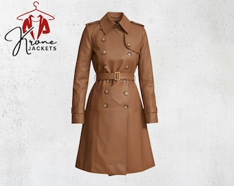 Men's Brown Leather Trench Coat, Handcrafted Vintage Style Outerwear