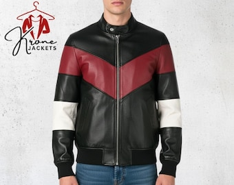 Herenbomberjack met chevronstreep | Moderne retro-streetwear | Stijlvolle herfstbovenkleding | Handgemaakt casual jack met rits