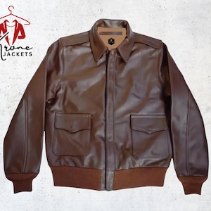 Blouson aviateur A2 premium - Blouson aviateur marron classique en cuir véritable pour homme | Style aviateur vintage de l'armée de l'air