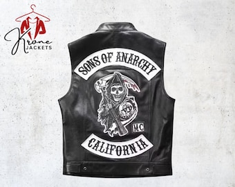 Chaleco Jax Teller de SOA: abrigo de cuero original de Sons of Anarchy Redwood para hombre, estilo motociclista, serie de TV