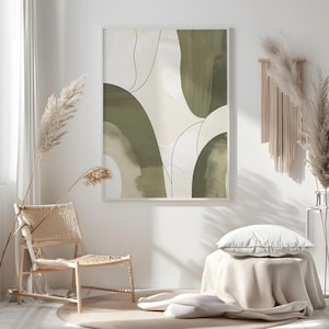 Modern Abstract Wall Art Print, Neutral Green Beige Minimalist Decor, Boho Printable Artwork for Living Room, Bedroom, Office & Gallery Wall
