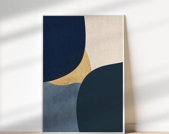 Abstract Wall Art Print | Navy, Beige and Gold Tones | Boho Home Decor | Printable Modern Wall Art | Bohemian Interior