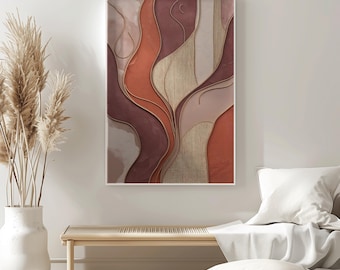 Abstract Boho Wall Art Print Terracotta & Neutral Tones Wall Art Printable Living Room Home Decor Art for Modern Home