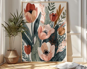 Abstract Botanical Art Floral Print Modern Floral Wall Art Botanical Bedroom Prints Modern Boho Printable Wall Art Boho Botanical Print Set