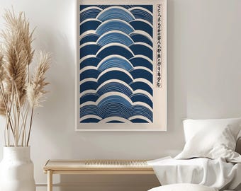 Blue Japanese Woodblock Printable • Japandi Zen Wall Art for Home & Office • Digital Ukiyo-e Poster • Minimalist Japanese Decor Download