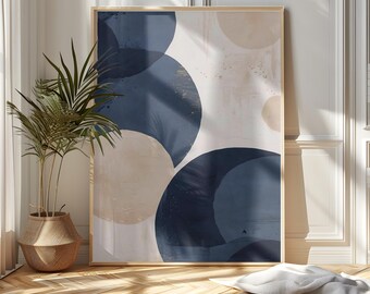 Abstract Wall Art Print Blue & Beige Boho Printable Wall Art Modern Art for Living Room and Home Decor Instant Digital Download