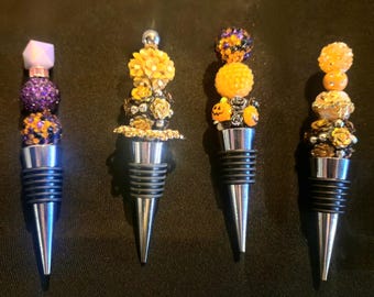 Whimsical Beaded Wine Stopper: Halloween & Autumn Floral, Handmade Bar Accent