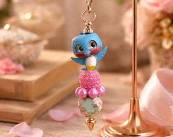 Handmade Beaded Backpack Charm, Keychain Featuring Disney Doorables Flit from Pocahontas, Accessory for Bags, Keys, Purses, Lanyards