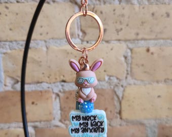 Funny Bunny Keychain: "My Neck, My Back" Quote, Rose Gold