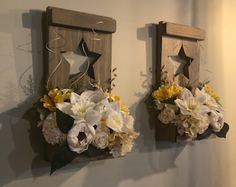 Handmade Sola Wood Flower Wall Sconce, Rustic Farmhouse Decor