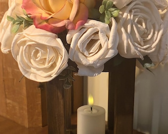 Sola Wood Rose Lantern Centerpiece | Farmhouse Wedding Table Decor