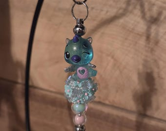 Teal Dragon Charm Beaded Lanyard Keychain – Pastel Kawaii Accessory, Bag, Keys, Badges