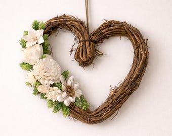 Rustic Heart Wreath, Sola Wood Flowers, Farmhouse Valentine's Day Decor