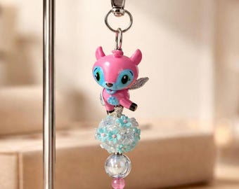 Handmade Pink Deer Beaded Keychain – Floral Ball, Tassel Bag Charm