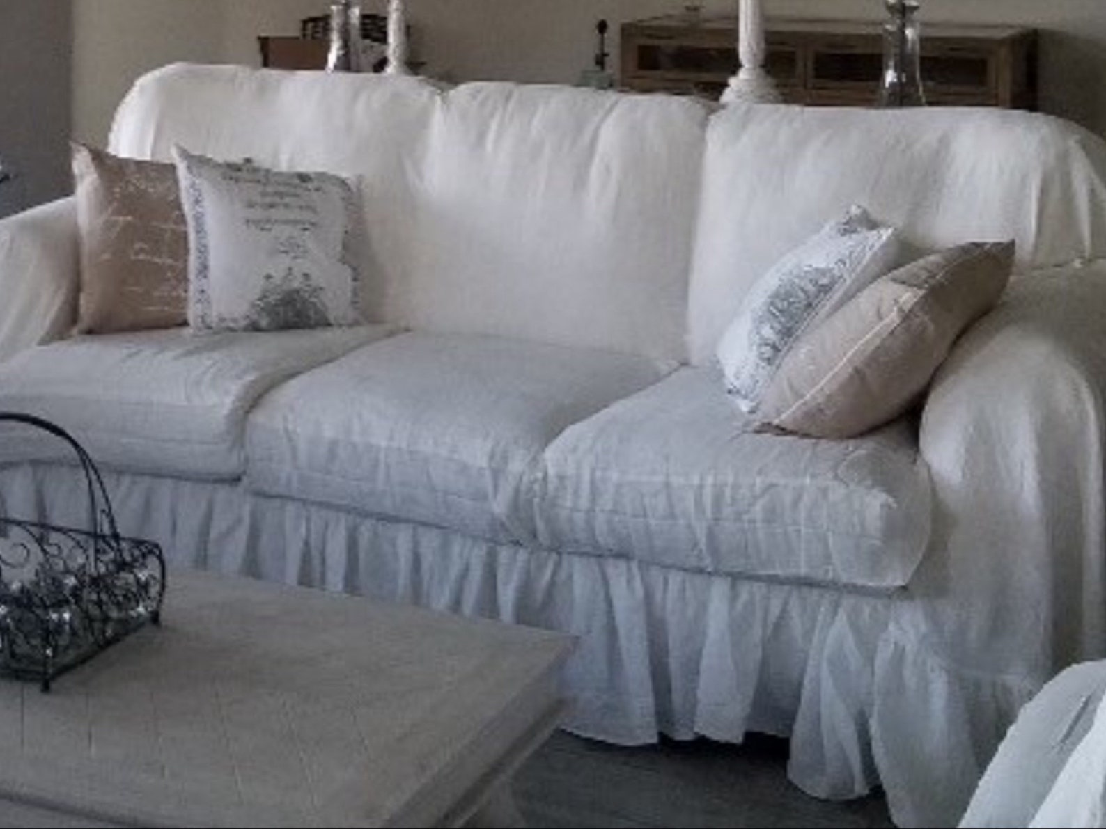 Sofa slipcover/ruffled slipcover/shabby chic decor/cottage Etsy