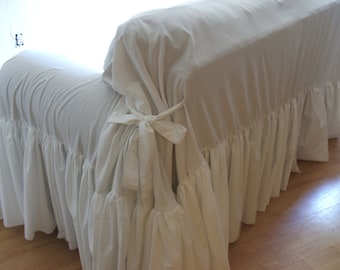 slipcover/ruffled slipcover/slipcover throw/ cottage decor/ shabby decor / white slipcover/cottagecore