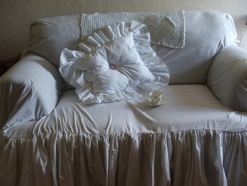 White sofa Slipcover shabby chic sofa ruffled slipcover sofa Etsy