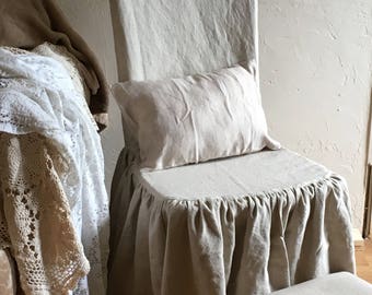Chair cover/ ruffled chair covered/ natural linen/ shabby decor / cottage decor/shabby decor