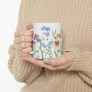 Floral Ceramic Mug, Nature-Inspired Coffee Cup, Gift for Garden Lovers, Spring Decor, Tea Lover&#39;s Mug, Handcrafted Drinkware