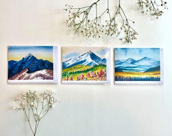Watercolor Mountain Greeting Card Set – Alaskan Artist, Blank Note Cards - Pack of 6