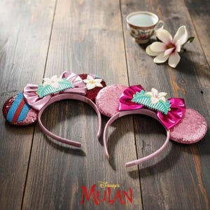 Disney Mulan Mickey Ears Headband • Princess Mulan Inspired Mouse Ears • Floral Cosplay Headband • Disneybound Accessory • Theme Park Outfit