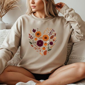 Fall Floral Heart Crewneck Sweatshirt, Cozy Fall Aesthetic, Sweater for Her, Thanksgiving Gift, Casual Fall Outfit, Cottagecore Clothing