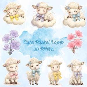 Lamb Clipart Bundle, Digital Crafting, Cute Lamb PNG, Baby Lamb Images, Sheep Clipart, Pastel Colored Clipart, Digital Download