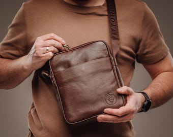 Men’s leather crossbody bag - Mens shoulder bag - Messenger bag for men