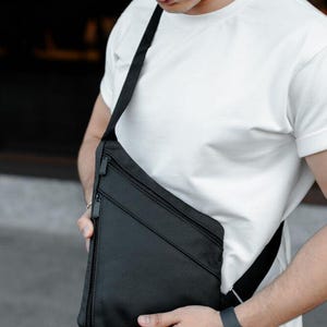 Men’s Black Leather Sling Bag SL024 – Compact Genuine Leather Crossbody Bag for Everyday Use