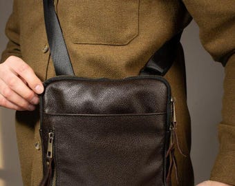 Sac messager pour homme - Sac à bandoulière - Cadeau pour homme - Cartable en cuir