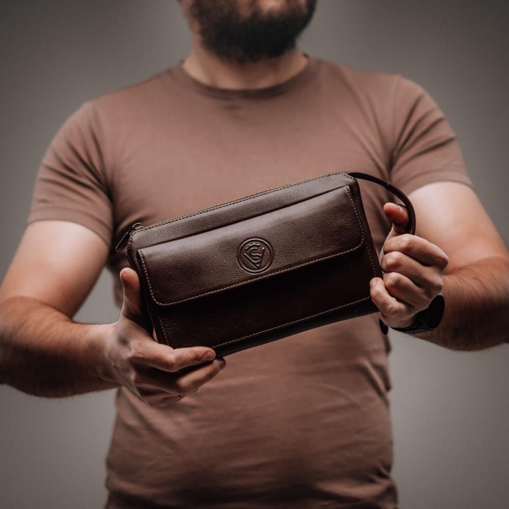 Men's Leather Clutch Bag(VS116) - Men's handbag - Wallet with hand strap
