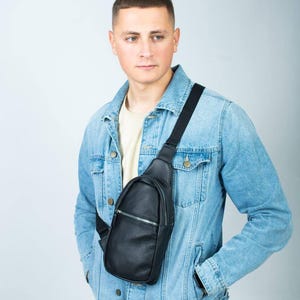 Men’s Black Leather Sling Bag SL016 – Comfortable Genuine Leather Crossbody Bag for City and Travel