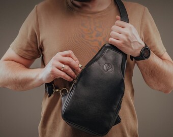 Men's leather shoulder bag - Mens crossbody bag - Leather sling bag(grained leather)